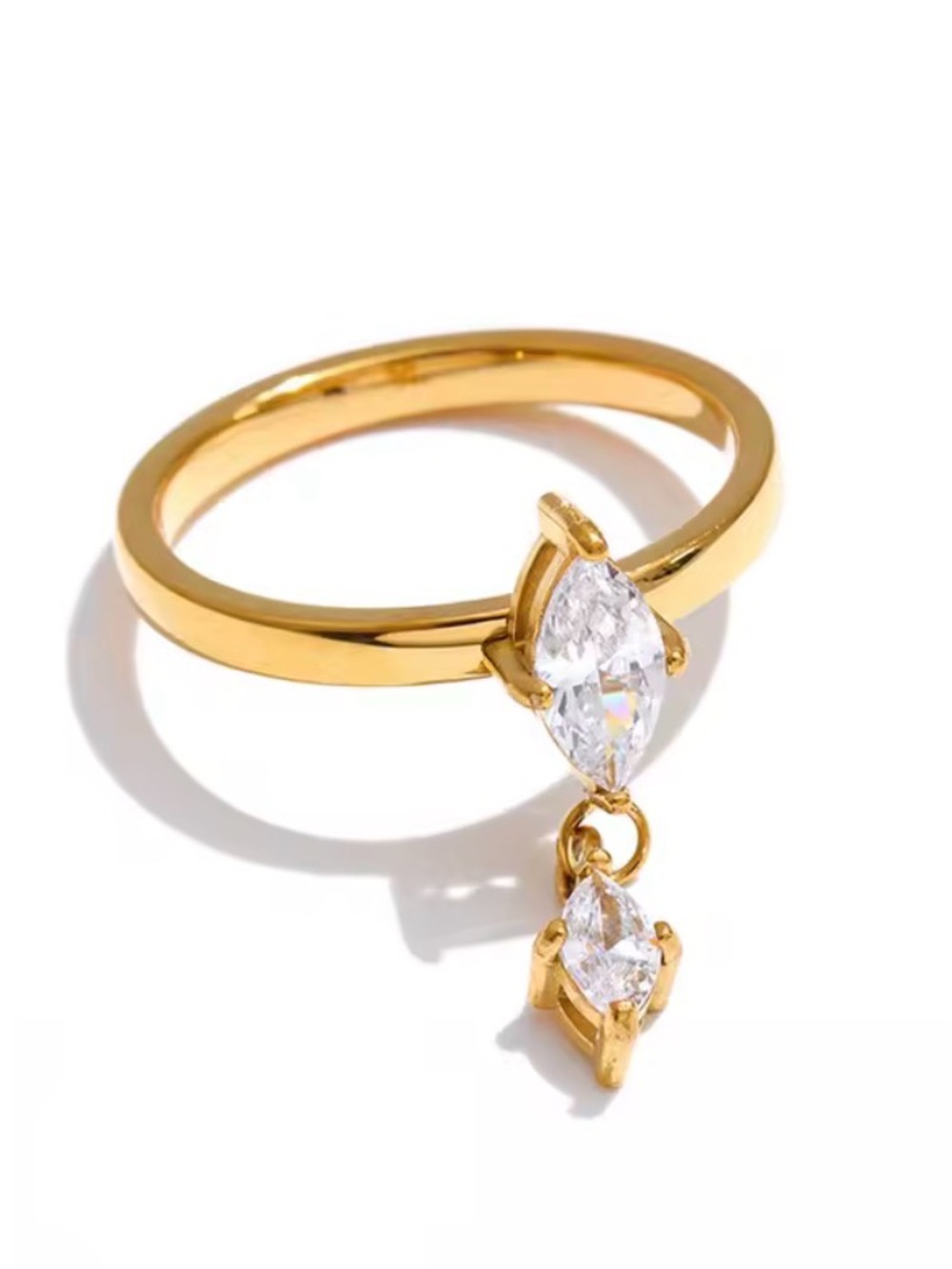 Gold Marquise CZ Dangle Ring - Women Jewelry